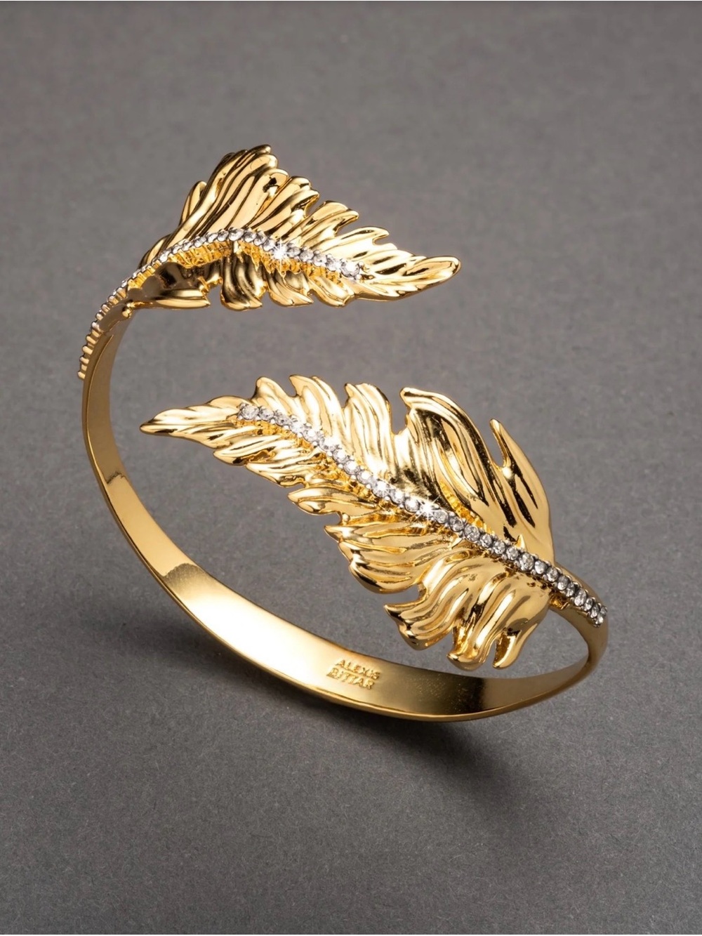 ALEXIS BITTAR Double Pave Feather Bypass Bracelet Gold Clear MY27